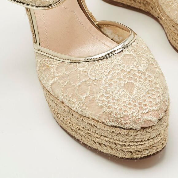Nicholas Kirkwood Gold Lace And Leather Platform Wedge Ankle Strap Espadrilles - Picture 7 of 7